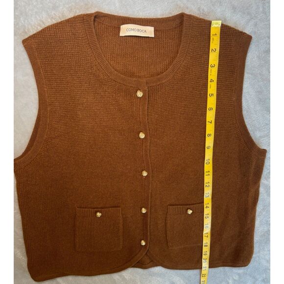 Como Boca 100% Cashmere Sweater Vest Brown Button Knit Tank Top M Quiet Luxury - Picture 2 of 5